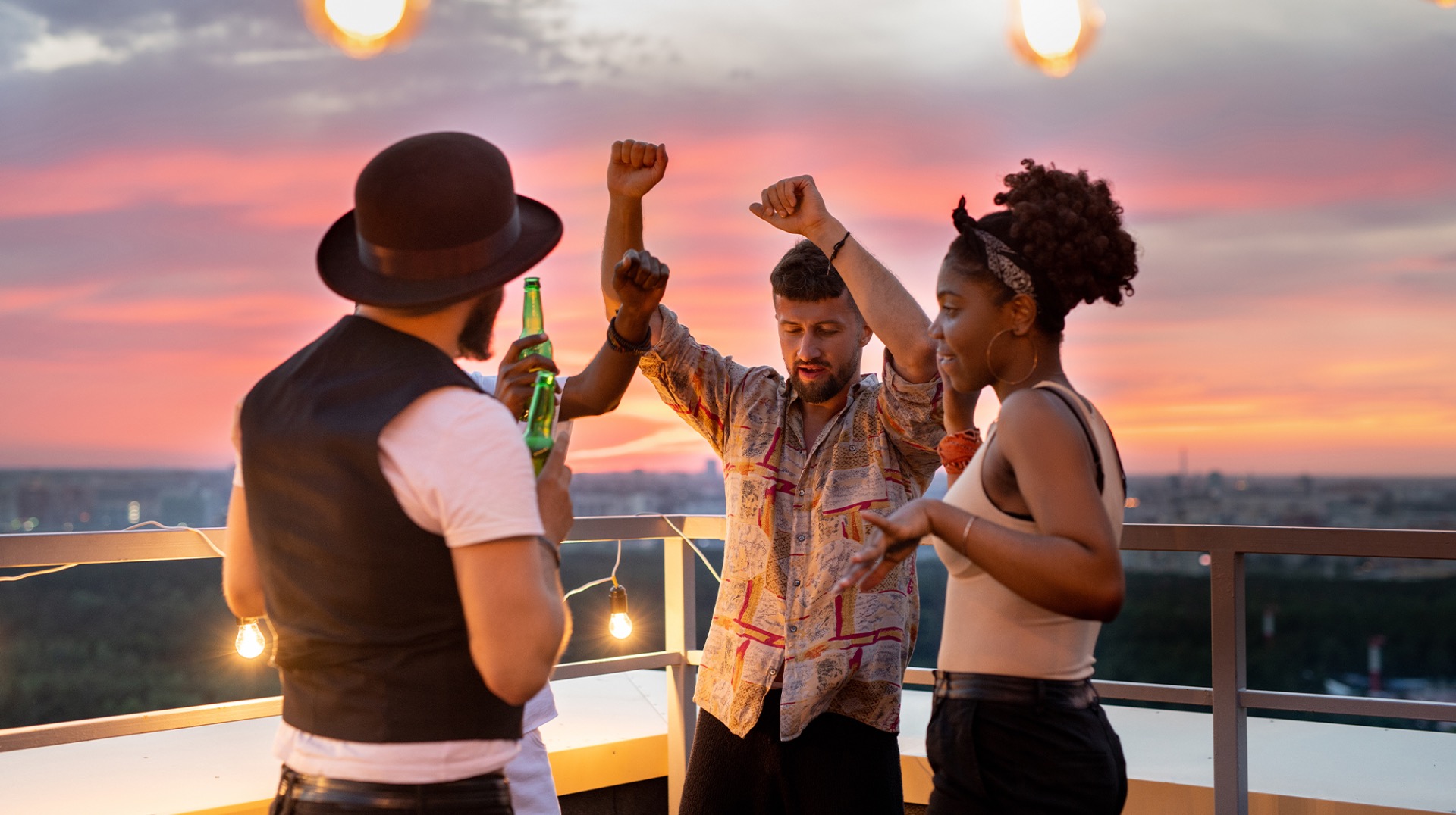 Rooftop igloos with city views and twinkling lights